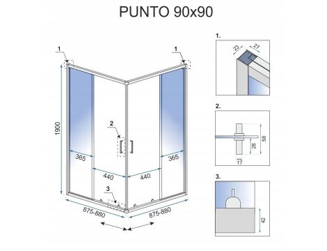 KABINA PRYSZNICOWA PUNTO CHROM + BRODZIK 90x90 REA - 7