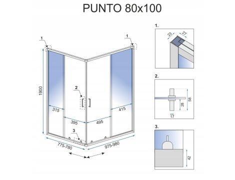 Kabina prysznicowa PUNTO 80x100 Rozsuwana - REA - 5