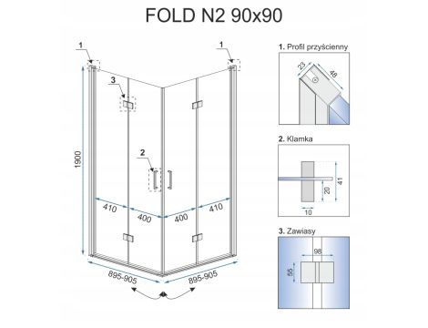 Kabina Prysznicowa cała Składana 90x90 FOLD - REA - 6