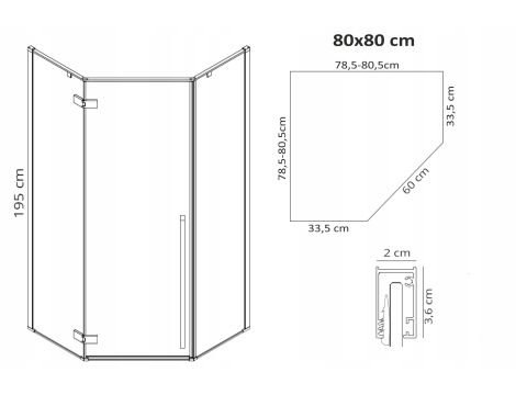 Kabina prysznicowa Diamond 80x80 Czarna Rama Black - 3