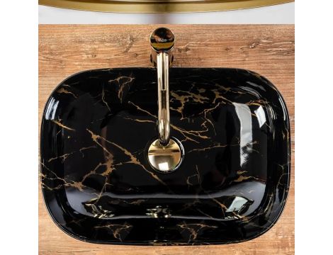 UMYWALKA NABLATOWA CERAMICZNA BELINDA BLACK MARBLE SHINY REA - 2