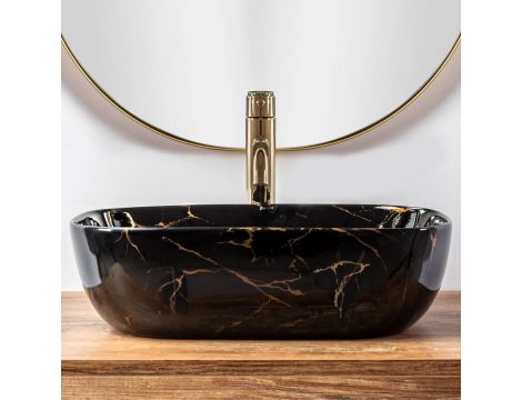 UMYWALKA NABLATOWA CERAMICZNA BELINDA BLACK MARBLE SHINY REA - 4