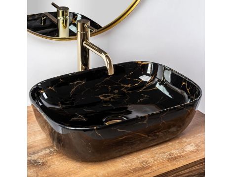 UMYWALKA NABLATOWA CERAMICZNA BELINDA BLACK MARBLE SHINY REA - 3