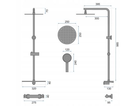 ZESTAW PRYSZNICOWY NATRYSKOWY MIKE CZARNY BLACK MAT TERMOSTAT REA - 11