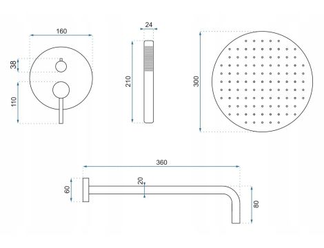 ZESTAW PRYSZNICOWY NATRYSKOWY Lungo CZARNY METALICZNY BLACK Podtynkowy REA - 5