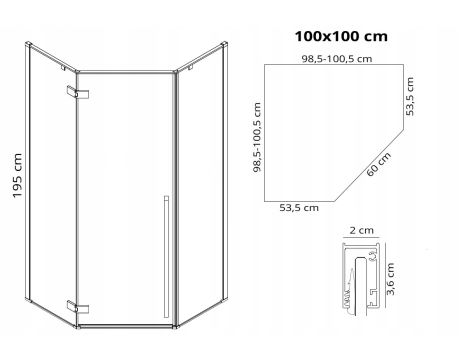 KABINA PRYSZNICOWA PIĘCIOKĄTNA ZŁOTA DIAMOND 100x100 - 6