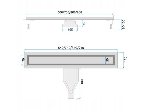 Odpływ Liniowy Odwodnienie NEOX SUPERFLOW 90 STAL SZCZOTKOWANA - REA - 10